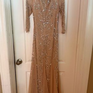 Pisarro Nights Tan Sequin Long Sleeve Dress